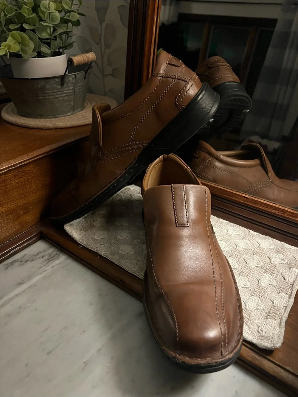 CLARK'S Classic‎ Escalade Step Slip On Leather Loafers Brown Black Men's Size 11